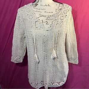 Christopher & Banks Cream Crochet Top